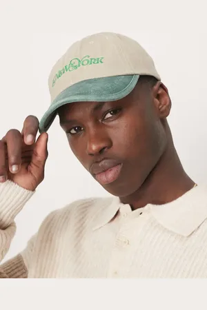 ASOS Cap with new york emroidery in stone with green contrast peak