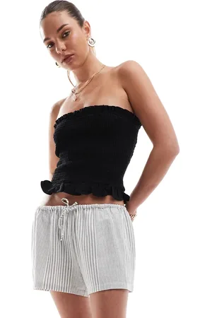 Stradivarius STR linen look drawstring short in stripe