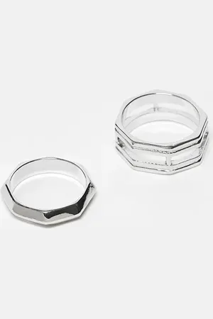 ASOS 2 pack hexagon rings with cut out design in tone