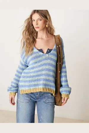 Free People Portland striped pullover in lake