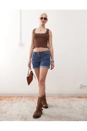 Noisy May Debby denim shorts in mid wash