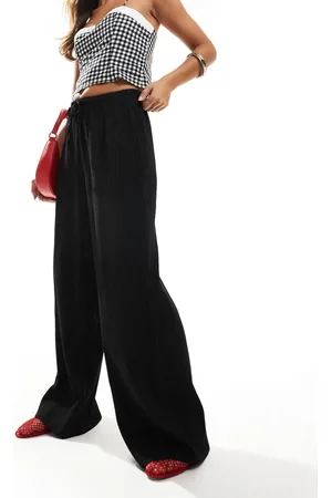 VILA Textured wide leg tie waist trousers in