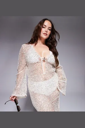 South Beach Silver sequin maxi beach dress in cream