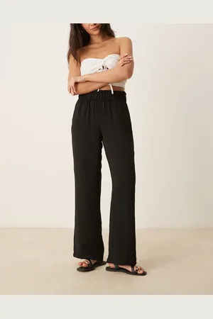 JDY Paperbag waist linen look wide leg trousers in