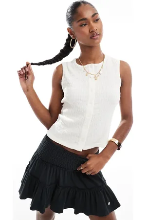 Brave Soul Textured button down vest in cream