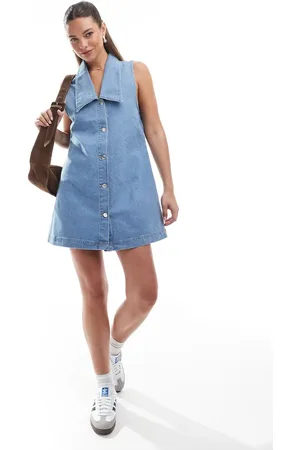 ASOS Denim collared sleeveless mini dress in light