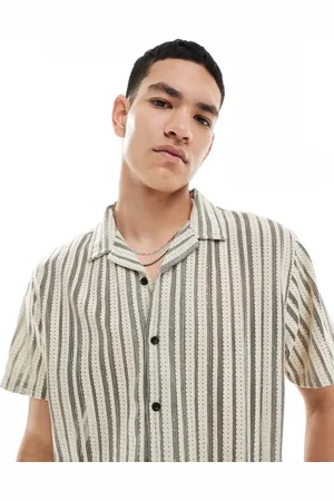 Brave Soul Short sleeve shirt in ecru and black stripe