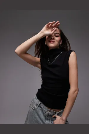 Topshop Jersey high neck sleeveless top in