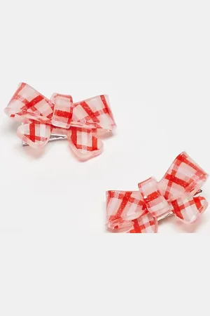 Glamorous Pack of 2 mini gingham bow hair clips in