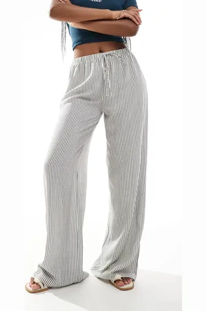 ASOS Linen blend wide leg trouser in pinstripe co ord