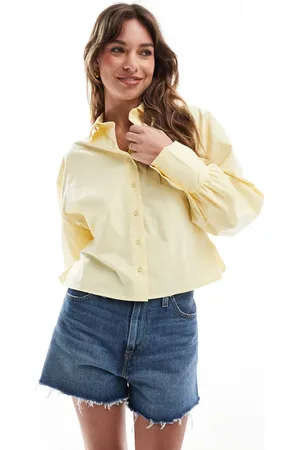 ASOS Poplin crop cinch waist shirt in buttermilk