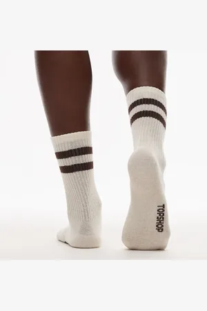 Topshop Sporty ribbed socks with stripe in chocolate & cream