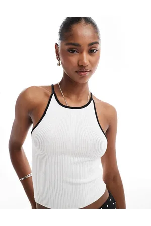 Brave Soul Knitted cropped vest in with black tipping