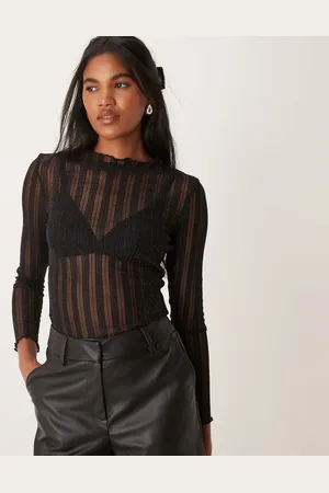 VILA Funnel neck top with lettuce edge detail in