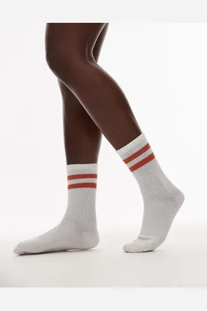 Topshop Sporty ribbed socks with stripe in orange &