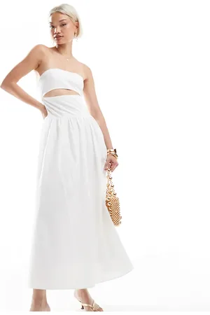 The Frolic Exclusive poplin bandeau cut out tie back detail maxi dress in
