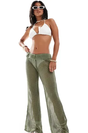 ONLY Flare beach trousers with folded waistband in light green
