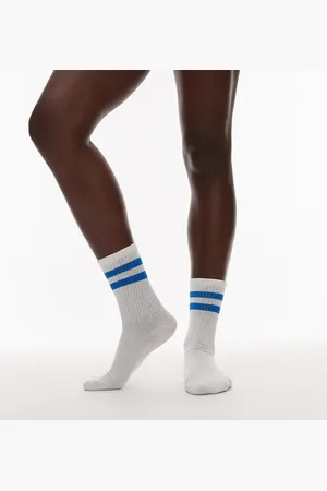 Topshop Sporty ribbed socks with stripe in & cobalt blue