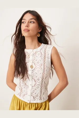 Free People Jae button through lace top in ivory