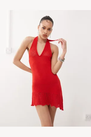 COLLUSION Crotchet knitted halter dress in