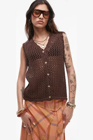 Topshop Knitted stitchy longline waistcoat