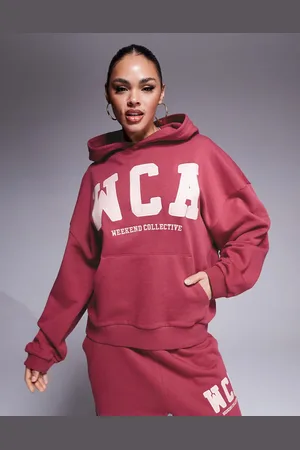 ASOS Weekend Collective hoodie co-ord with varsity logo in plum