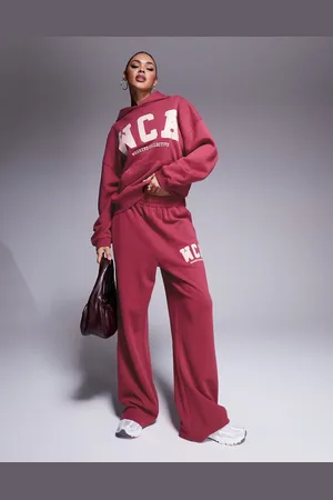 ASOS Weekend Collective oversized jogger co-ord with varsity logo in plum