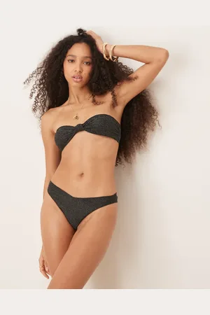 & OTHER STORIES V front high leg bikini bottoms in with gold glittler thread