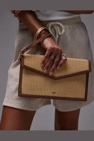 MANGO Raffia woven envelope bag in tan