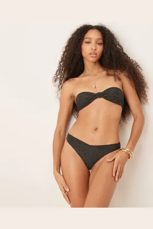 & OTHER STORIES Mix and match knot front bandeau bikini top with gold glitter thread and removeable padding in