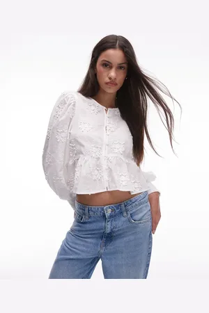 MANGO Embroidered button front blouse in