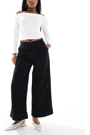 ASOS Brushed wide leg turn up ankle grazer in black