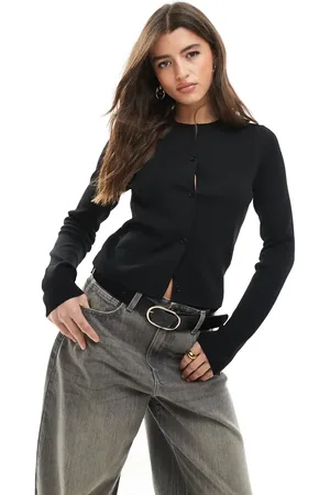 ASOS Knitted clean compact button through crew neck cardigan in