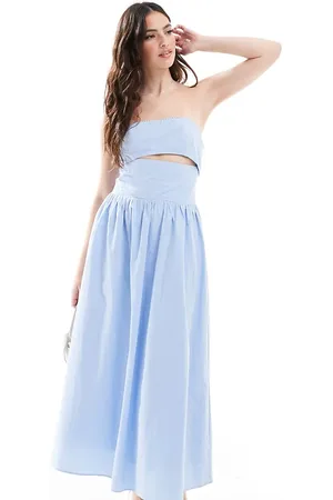 The Frolic Exclusive poplin bandeau cut out tie back detail maxi dress in