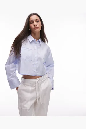 MANGO Cropped striped shirt in pale