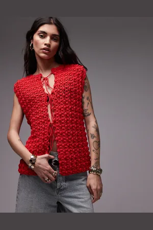 Topshop Knitted premium hand knit tie waistcoat in