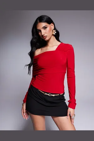Fashionkilla Double sculpted slinky one shoulder fold over top in