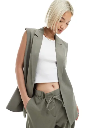 ONLY Longline open waistcoat co-ord in sage grey
