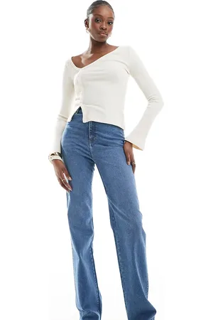 Dr Denim Moxy straight leg jeans in cape sky worn hem wash