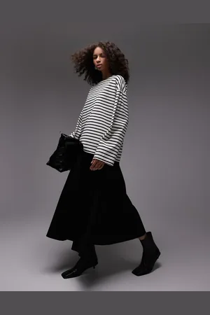 ARKET Oversized jersey t-shirt with long sleeved and split hem in blue and white stripes