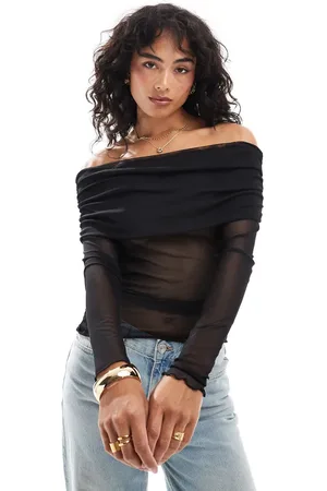 JJXX Off the shoulder mesh top in