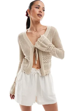 Brave Soul V-neck knitted cardigan with flared cuff in stone