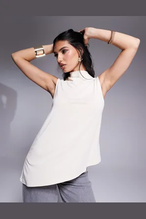 ASOS Floaty grown on neck cupro longline top in stone