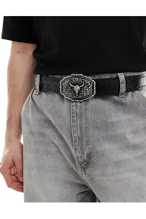 ASOS Western cowboy plate belt in faux leather with whipstitch detail in