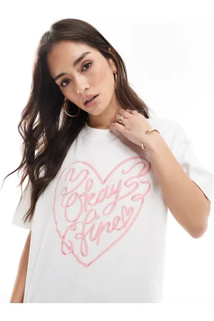 Cotton On Cotton On premium boxy tee with okay fine graphic in white and pink
