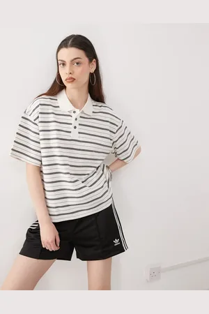 Monki Boxy fit polo shirt in and black stripe