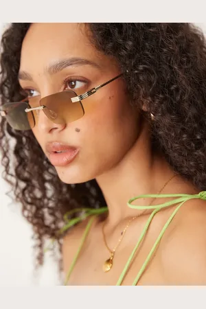 Jeepers Peepers Rimless metal square sunglasses in brown and