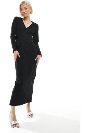 ASOS Long sleeve seam detail v-neck midi dress in