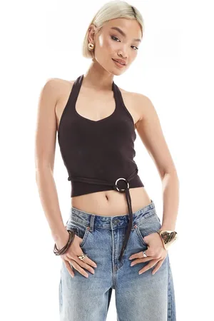 Bershka Halterneck knitted top in