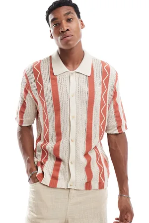 Cotton On Cotton On knitted short sleeve shirt in natural stripe